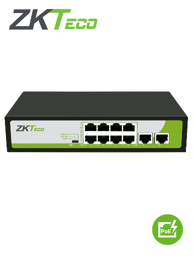 [NET3344] Switch zkteco pe082-120-c 8 puertos rj45 10/100 mbps con poe af/at + 2 puerto rj45 100 mbps no administrable energia total 150w 