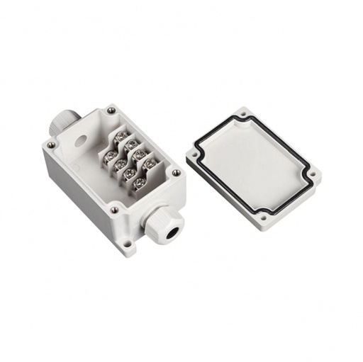 [SEC5489] Caja de conexión exterior con conexión lateral para 4 líneas (doble tornillo). incluye glándulas.