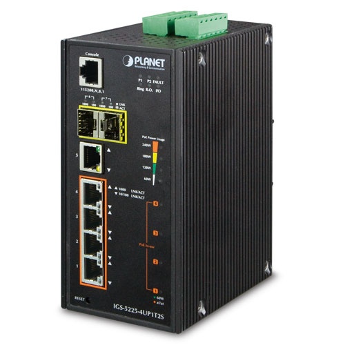 [SEC6041] Switch industrial administrable 4 puertos gigabit c/ultra poe 802.3af/at, 2 puertos sfp