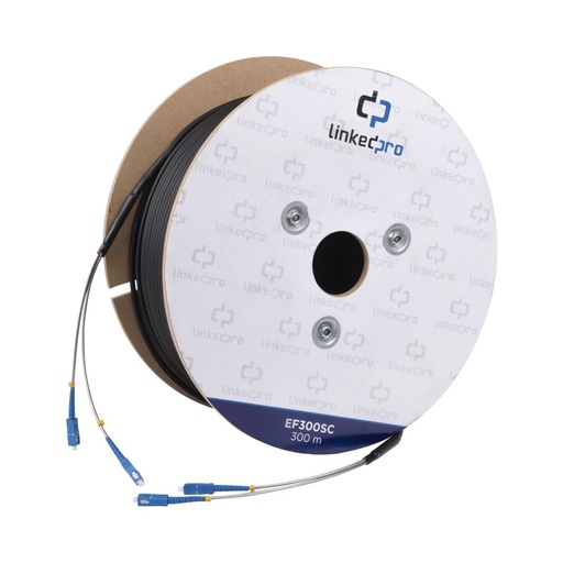 [SEC6504] Carrete de fibra óptica monomodo con conectores sc-sc duplex, reforzada con kevlar, de 300 metros