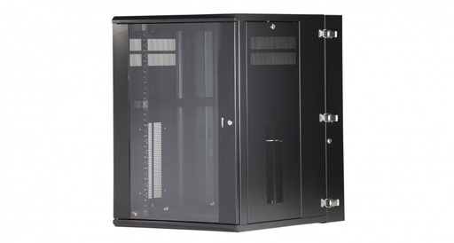 [SEC6670] Gabinete panzone de montaje en pared, de 19in, puerta con ventana de seguridad, 18 ur, 762mm de profundidad, color negro
