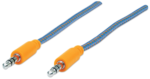 [WIR1401] Cable estereo a ipod m-m 1.0m textil azul/naranja.