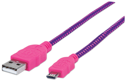 [WIR1425] Cable usb v2 a-micro b bolsa textil 1.8m rosa/morado.
