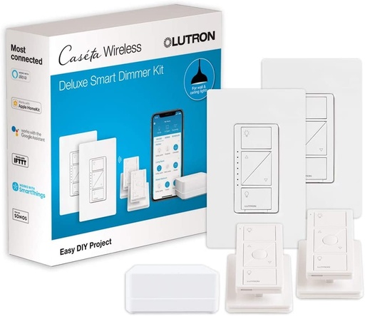 [ACC699625] Caseta Inalámbrica Inteligente dimmer Lutron P-BDG-PKG2W Funciona con Alexa, Apple HomeKit y Google Assistant Blanco