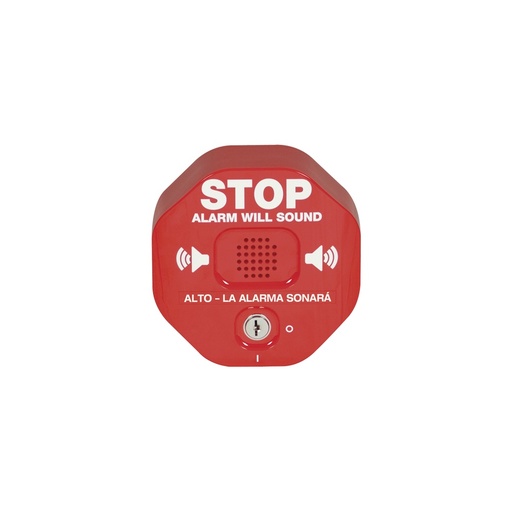[SEC6988] Anunciador audible para salida de emergencia de doble hoja, texto en inglés y etiquetas en múltiples idiomas