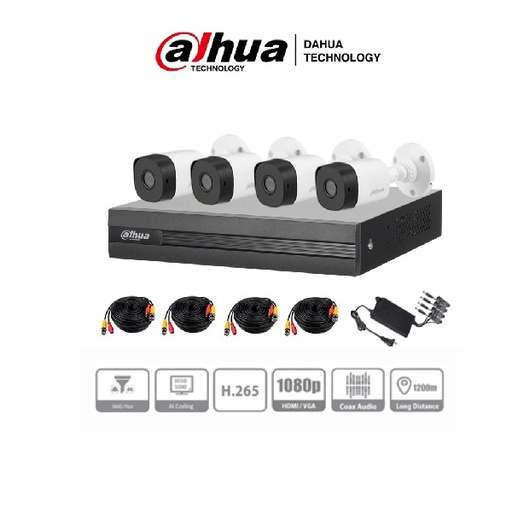 [SEC8372] Kit De Vigilancia Dahua DH-XVR1B04-I 4 Cámaras CCTV Bullet Y 4 Canales Con Grabadora