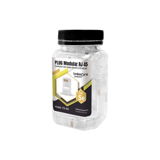 [WIR2603] Bote con 100 piezas de plug modular rj45 cat5e sin blindaje, chapado de oro a 30 micras para durabilidad extrema