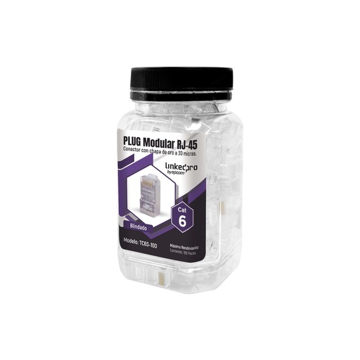 [WIR2604] Bote con 100 piezas de plug modular rj45 cat6 blindado, chapado de oro a 30 micras para durabilidad extrema sin pin de tierra