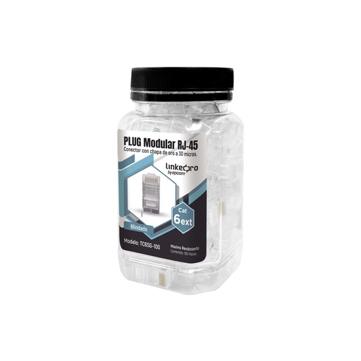 [WIR2609] Bote con 100 piezas de plug modular rj45 cat6 blindado con pin de tierra, chapado de oro a 30 micras para durabilidad extrema