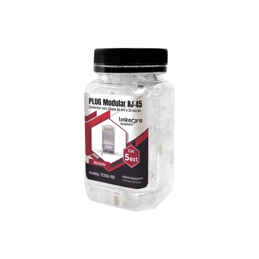 [WIR2613] Bote con 100 piezas de plug modular rj45 cat5e blindado, chapado de oro a 30 micras para durabilidad extrema con pin de tierra