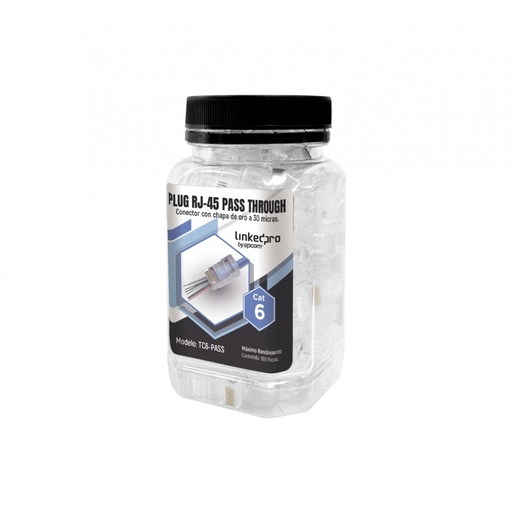 [WIR2625] Bote con 100 plugs pass through rj45 cat6 sin blindaje, chapado de oro a 30 micras para durabilidad extrema