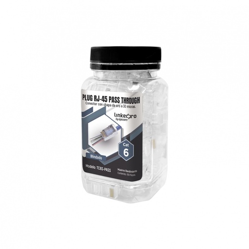 [WIR2627] Bote con 100 plugs pass through rj45 cat6 blindado chapado de oro a 30 micras para durabilidad extrema