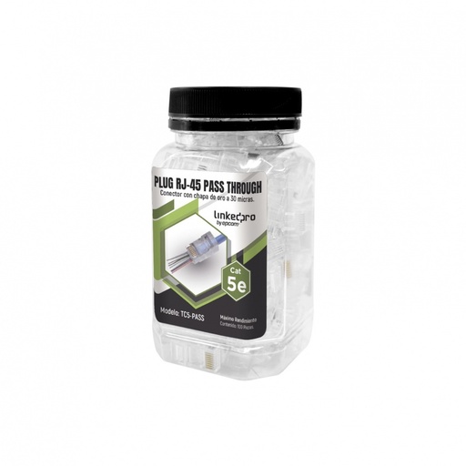 [WIR2628] Bote con 100 plugs pass through rj45 cat5e sin blindaje, chapado de oro a 30 micras para durabilidad extrema