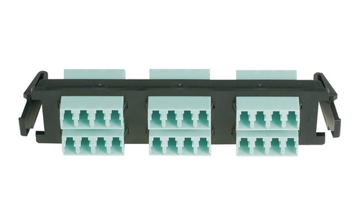 [WIR2981] Placa acopladora de fibra óptica quick-pack, con 6 conectores lc quad (24 fibras), para fibra multimodo, aqua