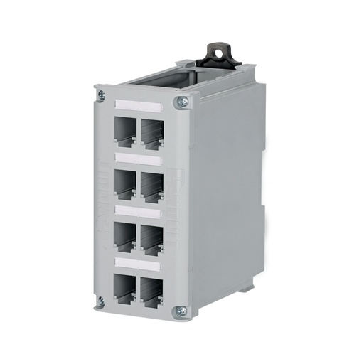 [WIR3068] Panel de parcheo modular para cobre, de instalación en riel din estándar de 35mm, 8 puertos mini-com, color gris