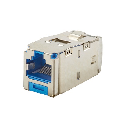[WIR3078] Conector jack rj45 blindado, estilo tg, mini-com, categoría 6a, de 8 posiciones y 8 cables, color azul