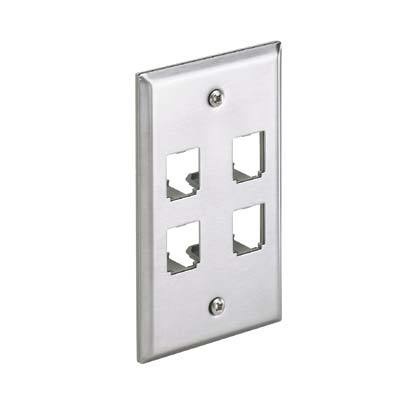[WIR3225] Placa de pared vertical, de acero inoxidable, salida para 4 puertos mini-com