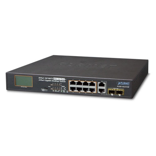 [SEC8570] Switch poe+ / distancia 250 metros / 8 puertos + 2 combo tp/sfp gigabit y pantalla lcd para monitoreo