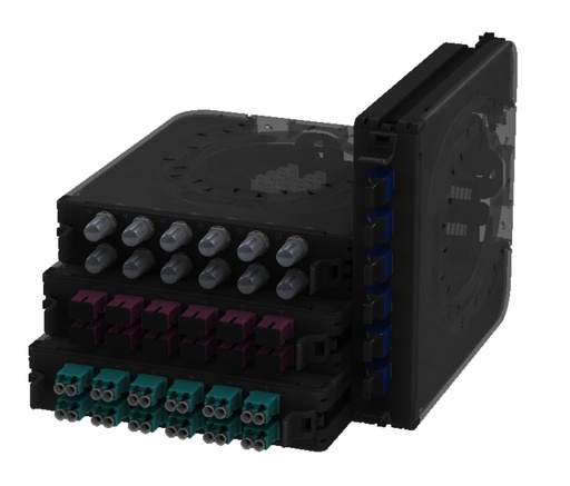 [NET5480] Cassette ecx para fibra optica belden fc4x12ldfs 12 puertos 24 fibras multimodo om4  lc duplex erika violeta
