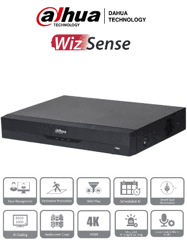 [SEC93967] Dahua xvr5116he-4kl-i3 - dvr de 16 canales 4k/ wizsense/ ia/ h.265+/ 16 canales hdcvi+16 ip/ hasta 32 ch ip/ 2 ch de reconocimie