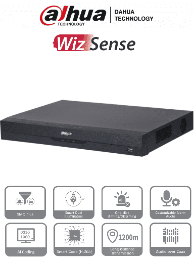 [SEC94179] DVR DAHUA XVR4232AN-I 32 Canales De 1080p Lite WizSense H.265+ Codificación IA 2 Bahías De Discos Duros Hasta 16 Canales
