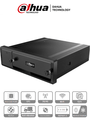 [SNR85990] Dahua mnvr4208-gfwi - nvr movil de 8 canales con ia/ 8 puertos poe/ h.265+/ con modulos: 4g, gps y wifi/ soporta 2 discos duros 