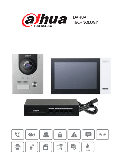 [SEC94608] Kit Dahua KTP01L De Videoportero Frente De Calle Monitor Touch de 7" Switch PoE