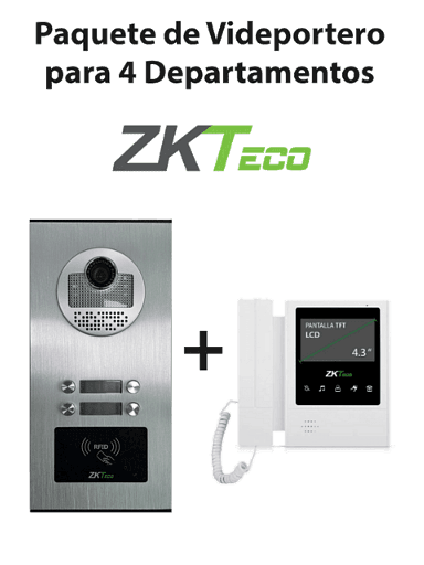 [MNS37176] Zkteco ve04a01paq4p - paquete de videoportero para 4 departamentos ve04a01 con monitor vdpib4 de 4.3 pulgadas