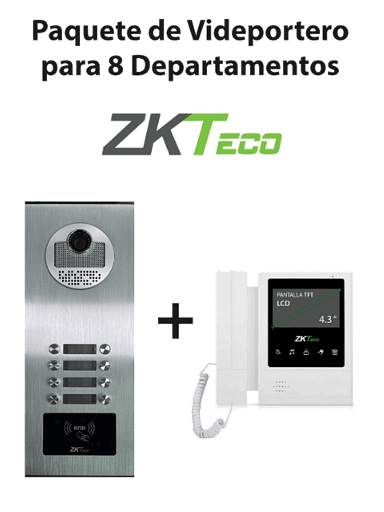 [MNS37178] Zkteco ve08a01paq4p - paquete de videoportero para 8 departamentos ve08a01 con monitor vdpib4 de 4.3 pulgadas