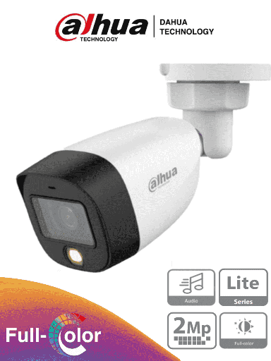 [SEC95818] Dahua hac-hfw1209cn-a-led - cámara bullet full color 1080p/ lente de 2.8 mm/ 106 grados de apertura/ micrófono integrado/ luz bl