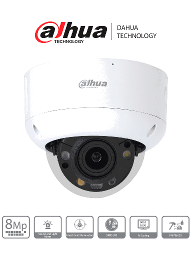 [SEC95889] Dahua dh-ipc-hdbw3849r1p-zas-pv - camara ip domo de 8 megapixeles/ tioc/ disuasión activa/ lente motorizado