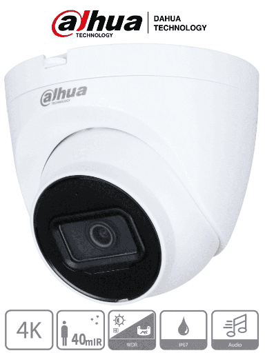 [SEC95941] Dahua dh-hac-hdw1801tqn-a - camara domo 4k/ 8 megapixeles con microfono integrado/ lente de 2.8mm/ 106 grados de apertura/ ir de